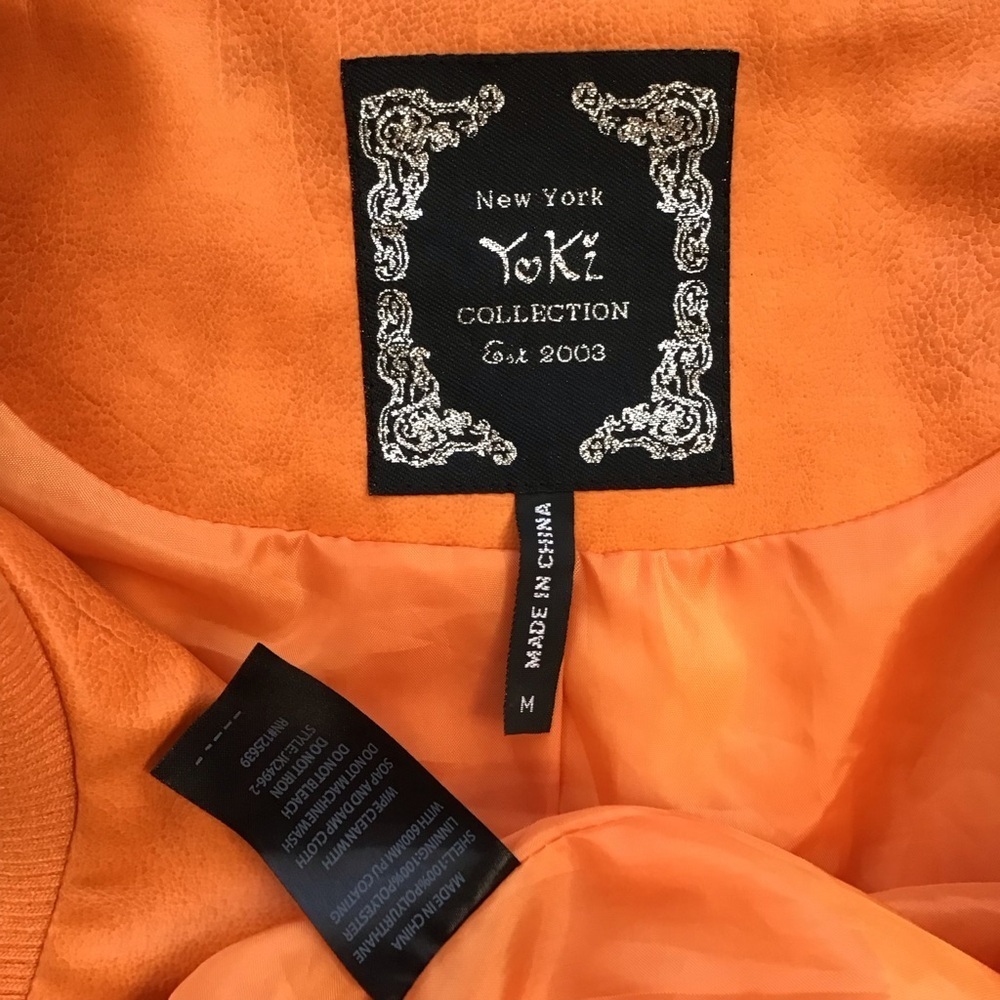 YOKI COLLECTION WOMEN ELEGANT VIBRANT ORANGE FAUX LEATHER COLLAR MOTO JACKET M - Picture 10 of 10